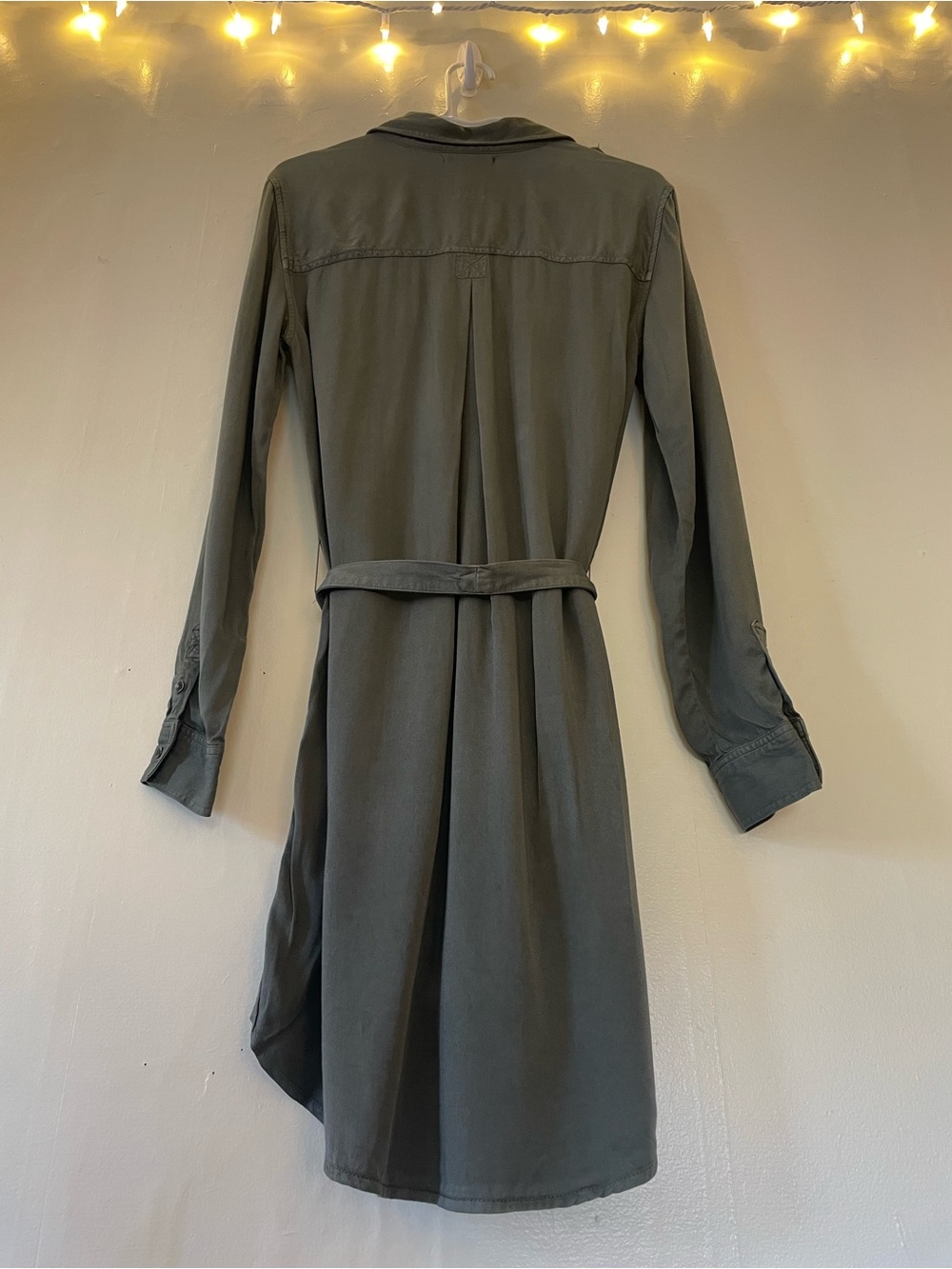 American Eagle Outfitters Olive Army Green Button Up Shirt Dress Tie Waist NWT - Picture 4 of 16